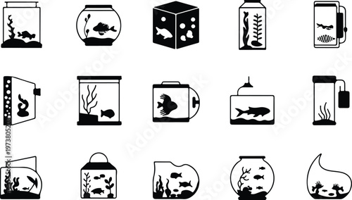 Aquarium Silhouette Icon Fish Tank Outline Elegant Design