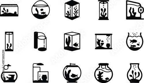 Aquarium Silhouette Icon Fish Tank Outline Elegant Design