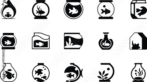 Aquarium Silhouette Icon Fish Tank Outline Elegant Design