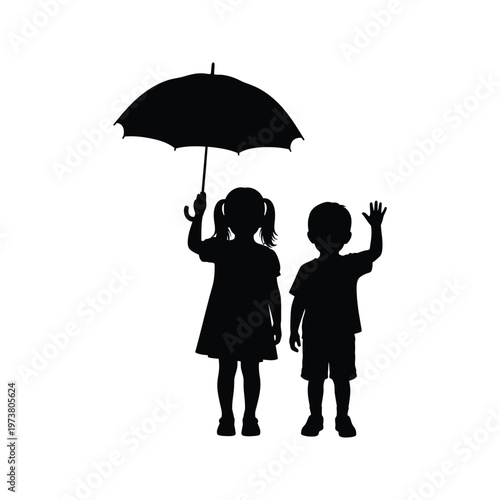 A group of three people standing together under a shared umbrella on a rainy day