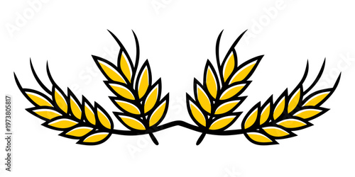 Stylized golden wheat stalks decorative element, vector