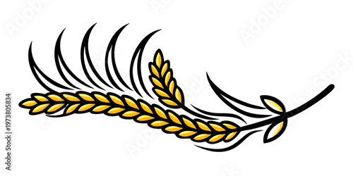 Stylized golden wheat ear illustration design element, vector
