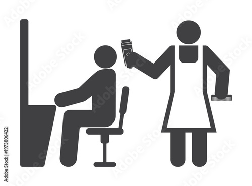 barber with hair clipper in hand in salon icon