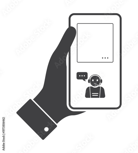 Hand hold smartphone with artificial intelligence AI robot agent icon