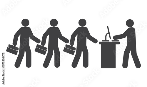 Business People with Briefcases Waiting in Queue Icon