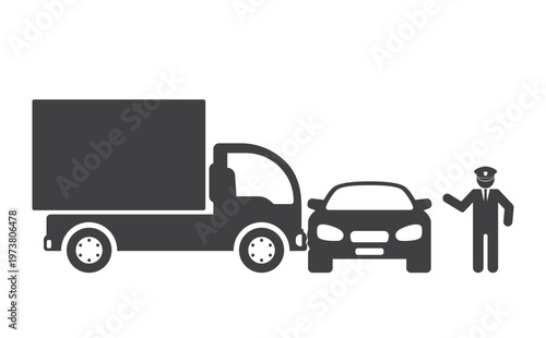 Car and Van Collision with Police Officer Icon