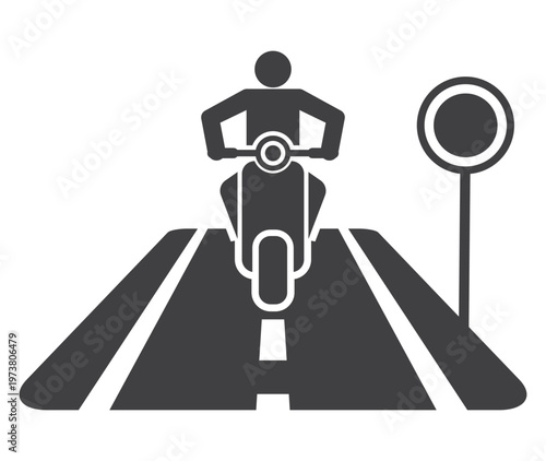 man ride motorbike scooter on 3d road icon