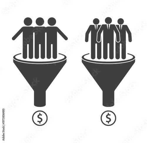 Sales Funnel with Businessmen and Money Coin Icon