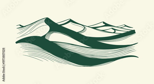 Green minimalist sand dunes illustration hand drawn desert landscape vector graphics sketch design