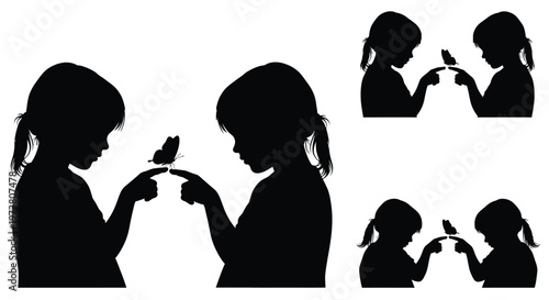 Silhouettes of young children interacting with butterflies a charming and delicate scene