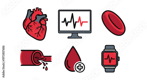 Vector Illustration Of Various Blood Pressure And Heart Rate Icons For Healthcare Marketing Medical Health Icons Isolated On Transparent Background