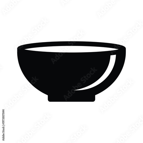 A simple black silhouette of a traditional ceramic bowl