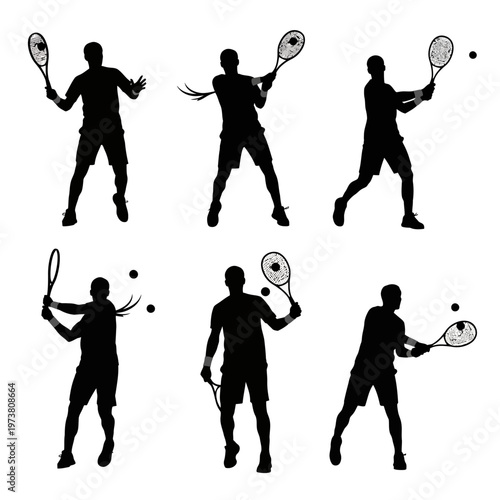 Tennis Player Silhouette Set: Action Poses, Serve, Forehand, Backhand