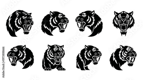 Tiger Head Silhouettes Collection - Roaring and Aggressive Big Cat Icons