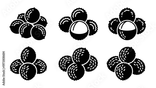Vector Icons Set of Black Peppercorns, Spice Ingredients