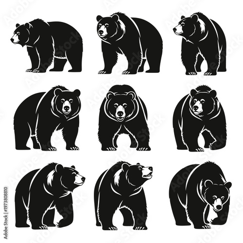 Collection of Bear Silhouettes in Diverse Poses