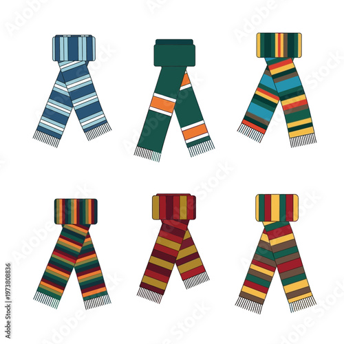 Collection of Striped Scarves, Winter Fashion Accessories, Colorful Knitted Scarves