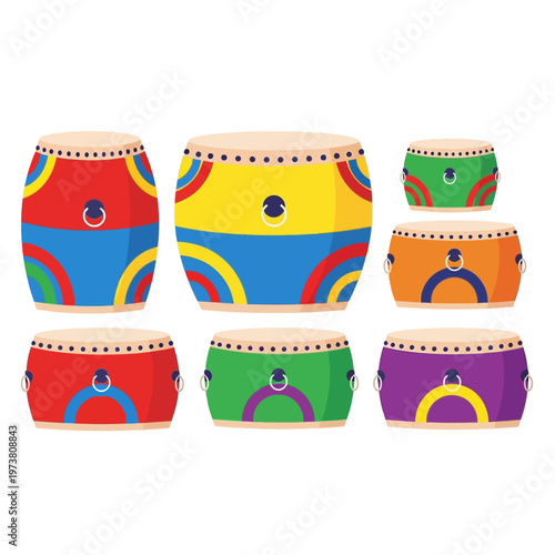 Colorful Drums Set, Traditional Musical Instruments, Percussion Collection