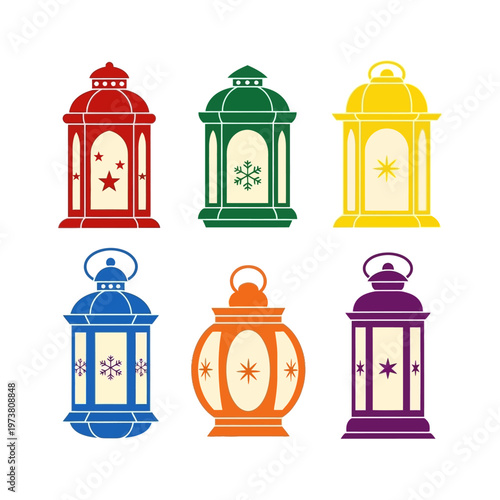 Colorful Lanterns Collection: Red, Green, Yellow, Blue, Orange, Purple Decorative Objects