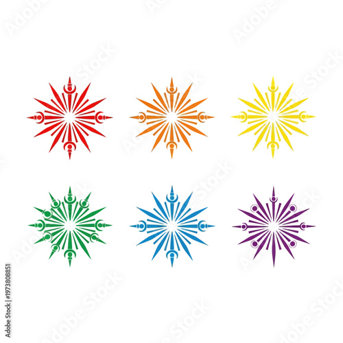 Colorful Starburst Graphics Set, Abstract Geometric Shapes, Rainbow Colors