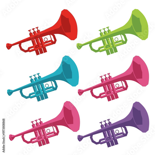 Colorful Trumpets Arranged in a Grid Pattern