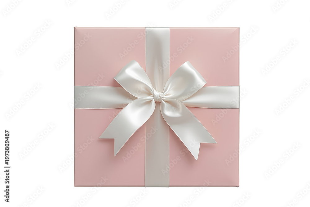 Naklejka premium Pink gift box with white satin bow presenting a surprise for celebration, holiday, birthday, or anniversary on transparent background