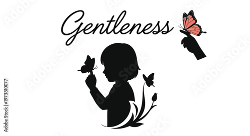 Illustrations of a child interacting with butterflies.