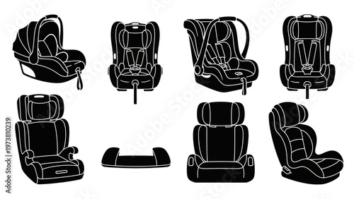 Child Car Seat Collection: Various Safety Restraint Systems for Infants and Toddlers
