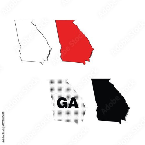 Three stylized maps of the state of georgia with different visual treatments