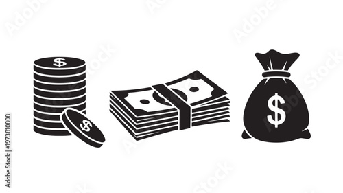Vector Illustration Of Money Symbols For Financial Concept Isolated On Transparent Background