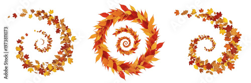 Quadro su tela Set of autumn fallen leaves spiral and vortex design elements isolated png