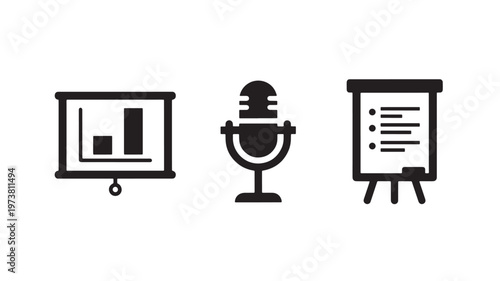 Vector Illustration Of Presentation Icons For Business Communication And Public Speaking Isolated On Transparent Background