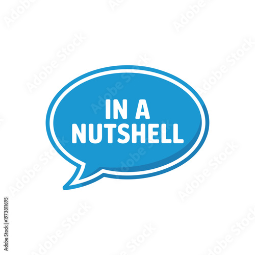A blue speech bubble icon with the phrase 'in a nutshell' in white text, representing a concise summary or overview.