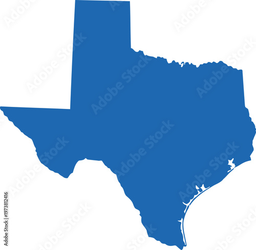 Blue silhouette of the state of texas isolated on a plain white background for design. Vector