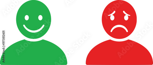 Contrasting emotions depicted by two simple emoticon figures Vector