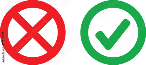Red cross mark and green check mark icons in circles isolated on a white background Vector