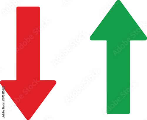 Contrasting arrows pointing downwards and upwards in red and green colors Vector