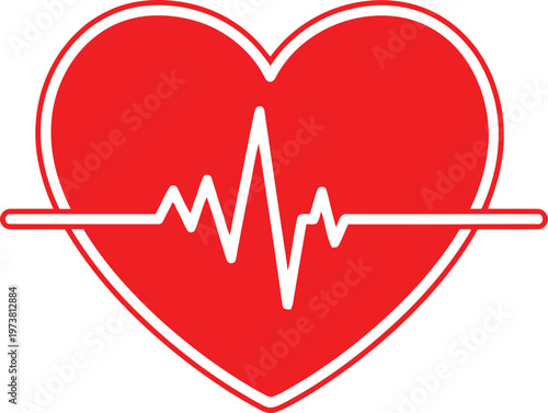 Red heart with heartbeat line symbol for medical and health concepts isolated on white background. Vector