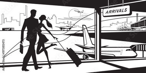 Meeting in the airport arrivals hall – vector illustration