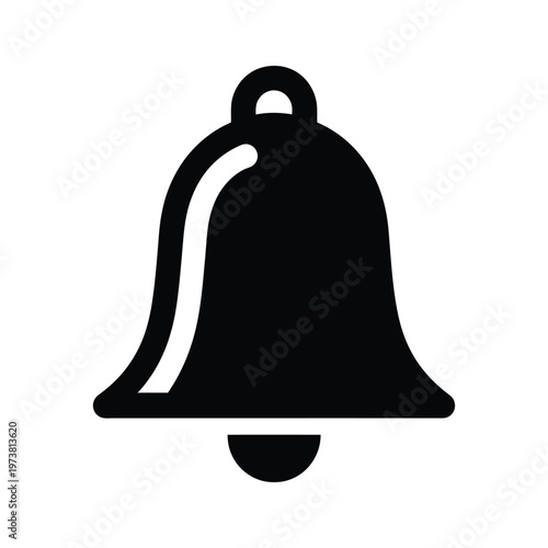 Simple black and white illustration of a traditional bell with a clapper