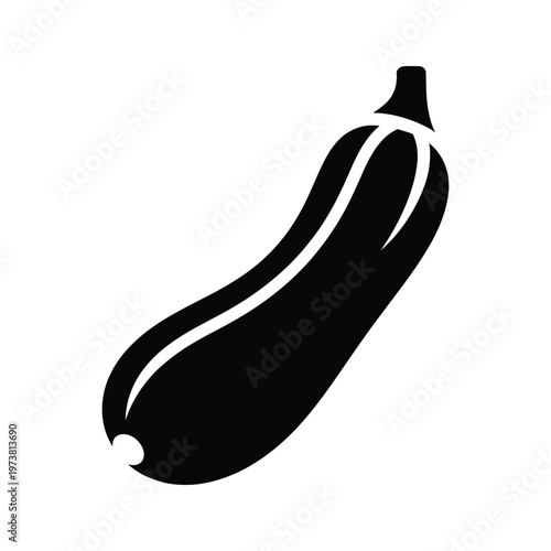 A sleek black and white illustration of a zucchini vegetable