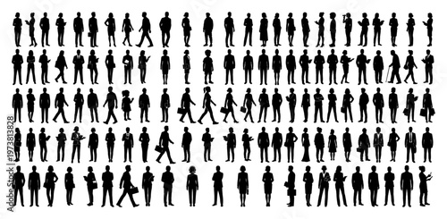 Business people and office professionals wearing corporate attire in vector silhouette style