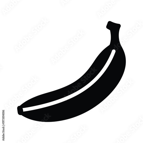 A simple black and white illustration of a ripe banana