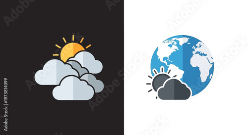 Weather icons for sunny and cloudy conditions.