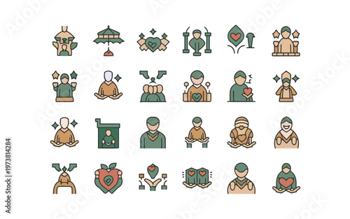 Diverse collection of fantasy and medieval icons depicting characters and symbols. Vector