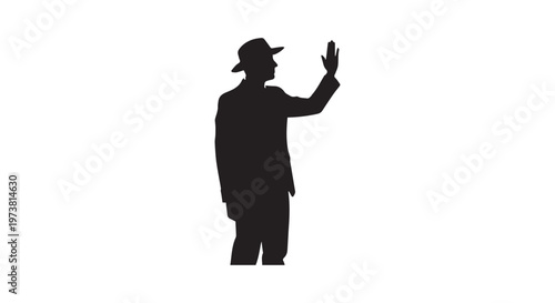 Silhouette of a person waving hand enthusiastically in a gesture of greeting