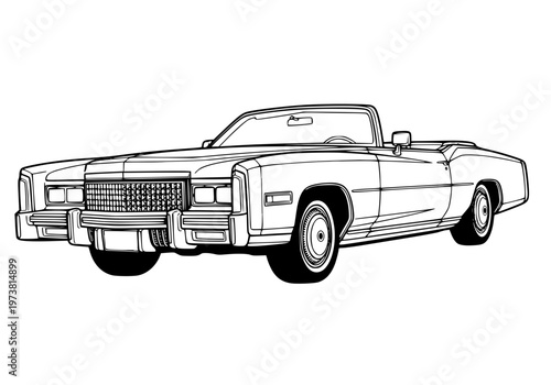 Classic luxury convertible car vintage 1970s american cruiser line art