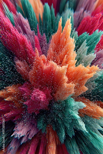 Abstract exploding shape creating dynamic color pattern