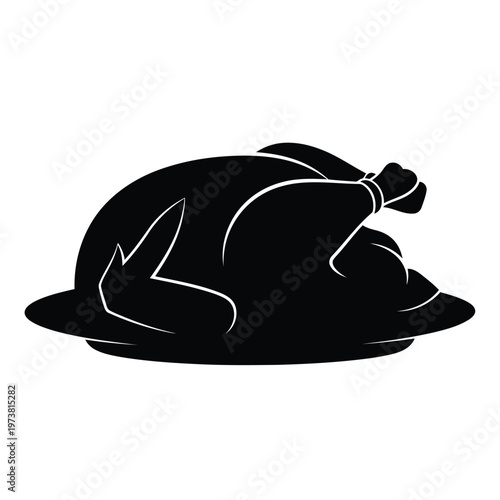 A delicious roasted turkey on a plate with herbs, tied legs, and gravy, served hot.