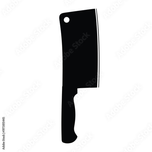 A large kitchen knife with a hole in the handle is shown on a white background